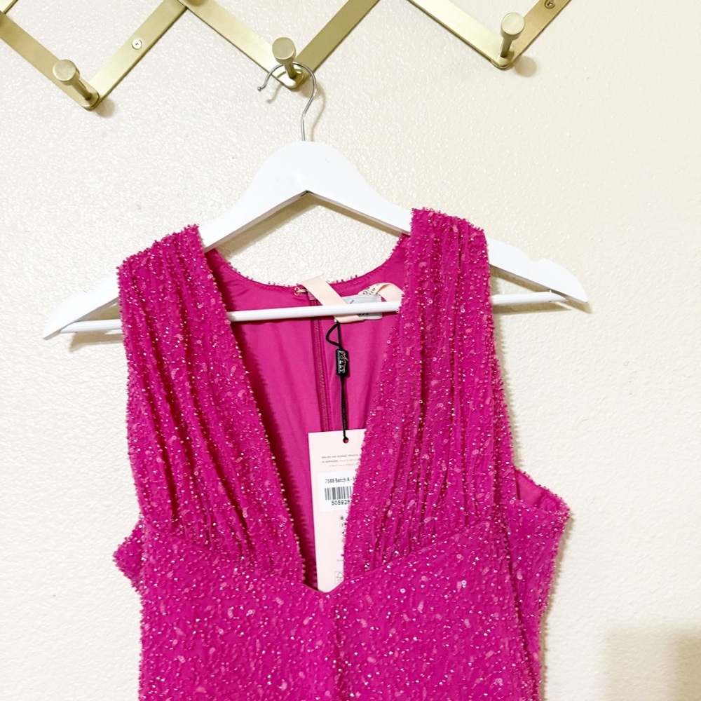 NWT Oh Polly Cassis Fully Beaded Embellished Plunge Neck Mini Dress in Pink US 8 - Picture 8 of 12
